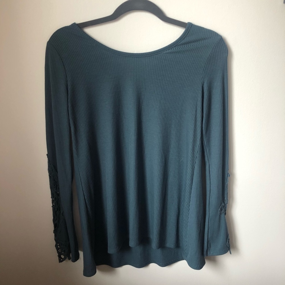 Teal long sleeve embroidered shirt